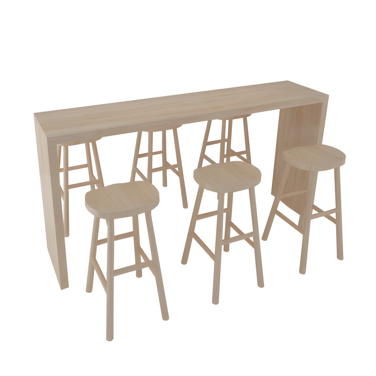 Modern Rectangle Solid Wood Bar Table Set 1/7 Pieces Counter Table with Backless Stools