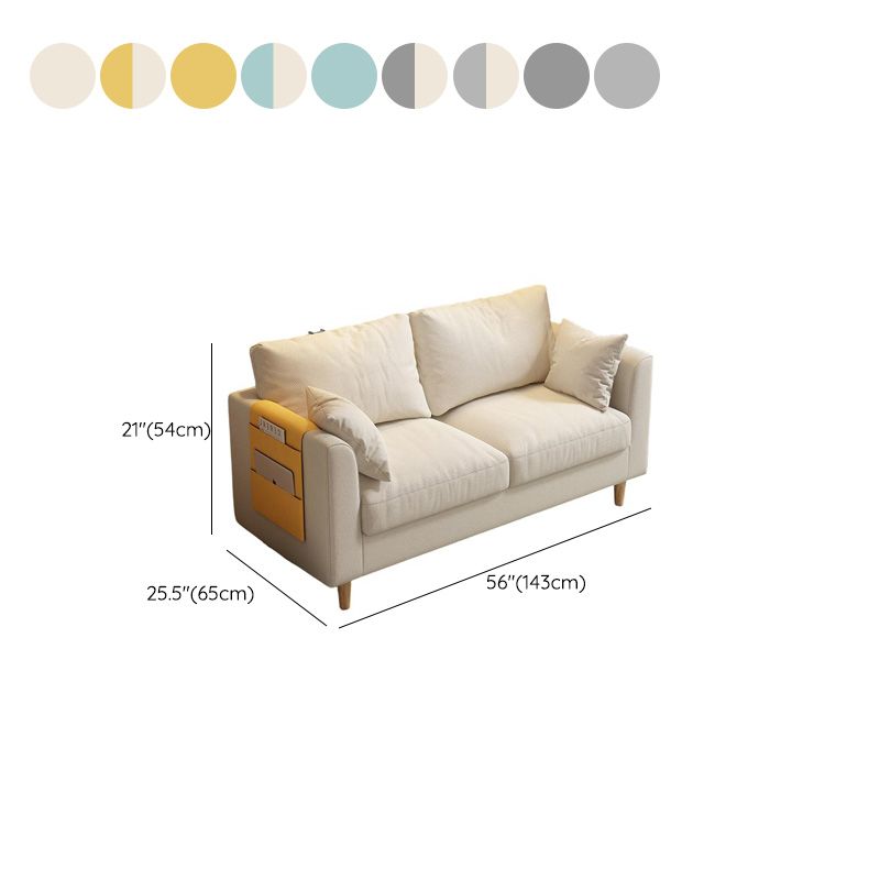 Loveseat in Flannel with Light Gray/Butter Color/Off-White Upholstery and Armrest