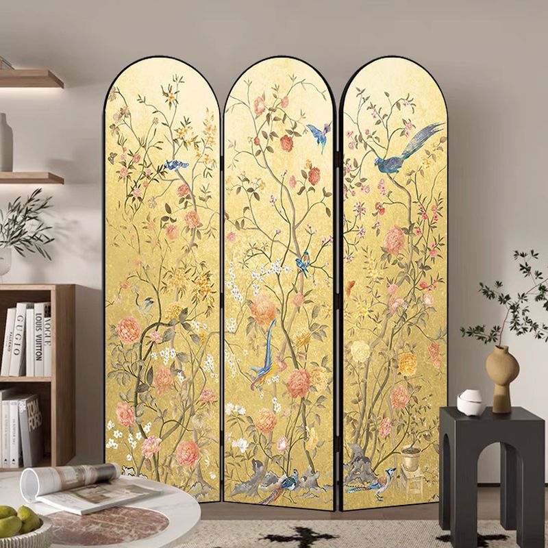 Minimalist Opaque Fold-up Screen Divider with Natural Wood Frame and 3 Panels, Double Sided Print, Independent