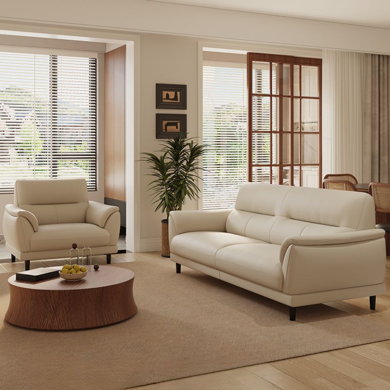 Trendy Solid Color Water Resistant Standard Sofa/Loveseat in White with Pillow Top Arm, Seats 3/2 People/4-seater