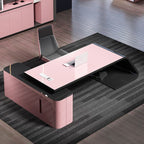 Rose Executive Desk with 3 Drawers, Cabinet, Exterior Shelf, Cable Management, Cooling Hole & Pedestal Base, Scratch Resistant