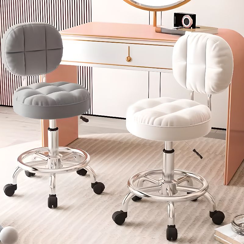 Casual Adaptable Height Mid-Back Rotatable Task Stool with Wheels & Steel Frame with Footring