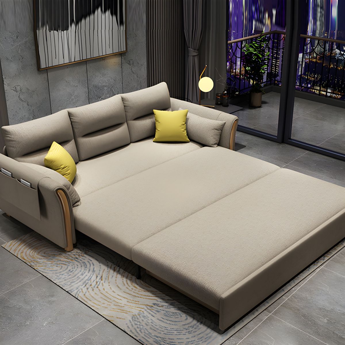 Brown Convertible Settee Furniture Flared Arm Standard Bed Settee