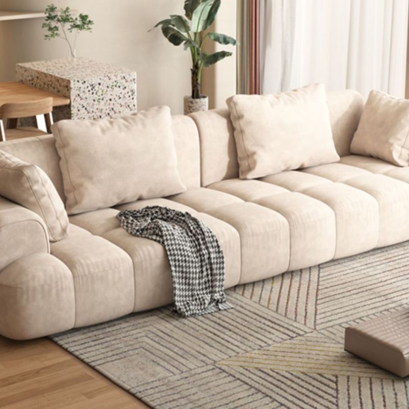Flannel Sofa in Gray/Olive Green/Off-White with 4 Pillows