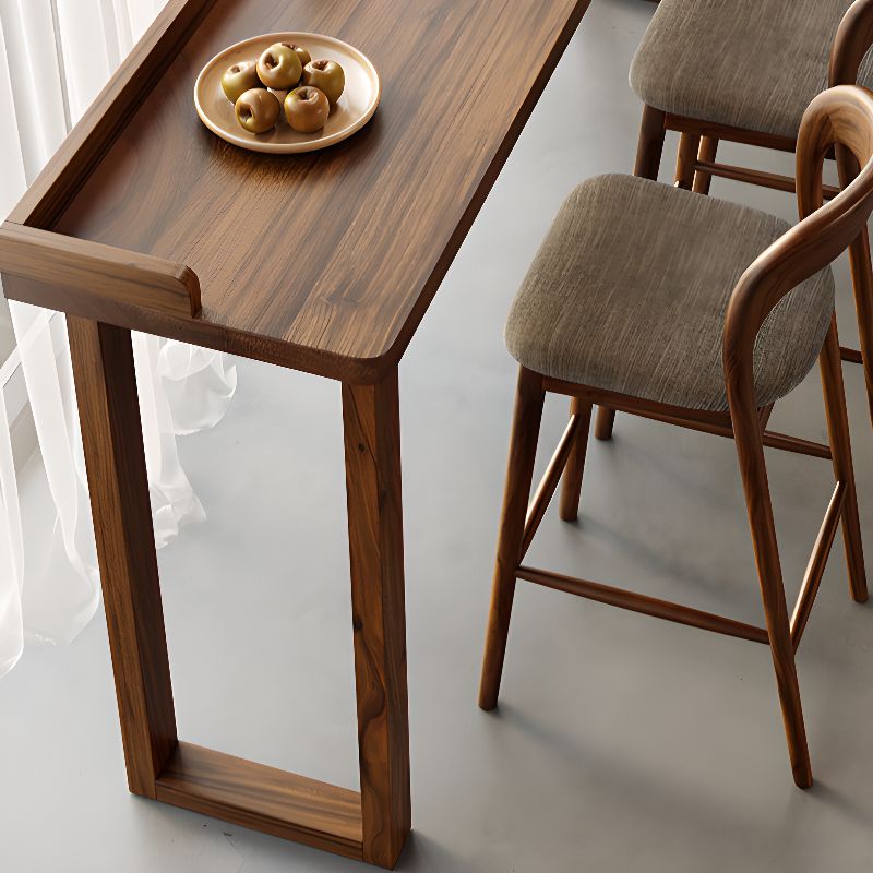 Minimalist Pub Table with Pine Wood Top and Sled Base in Auburn Rectangle Shape