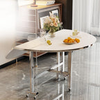 Minimalist Orbicular Folding Banquet Table with Casters and Anti-abrasion Faux Wood Top