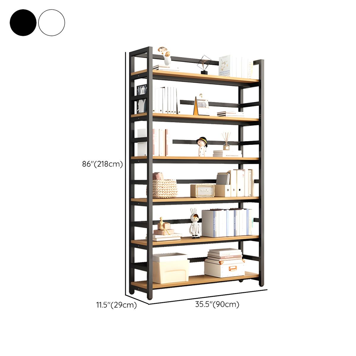 Contemporary Metal Display Stand with Wooden Shelves and Open Storage