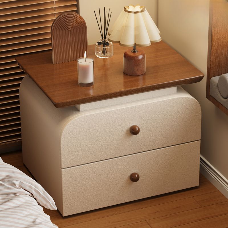 Modish Nightstand With Drawer Organization, 2 Drawers, and Natural Wood Countertop