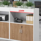 Casual Manufactured Wood Credenza with Shelf Unit and Locker, Featuring Locking Door and 4-Wide/2-Wide/3-Wide Compartments