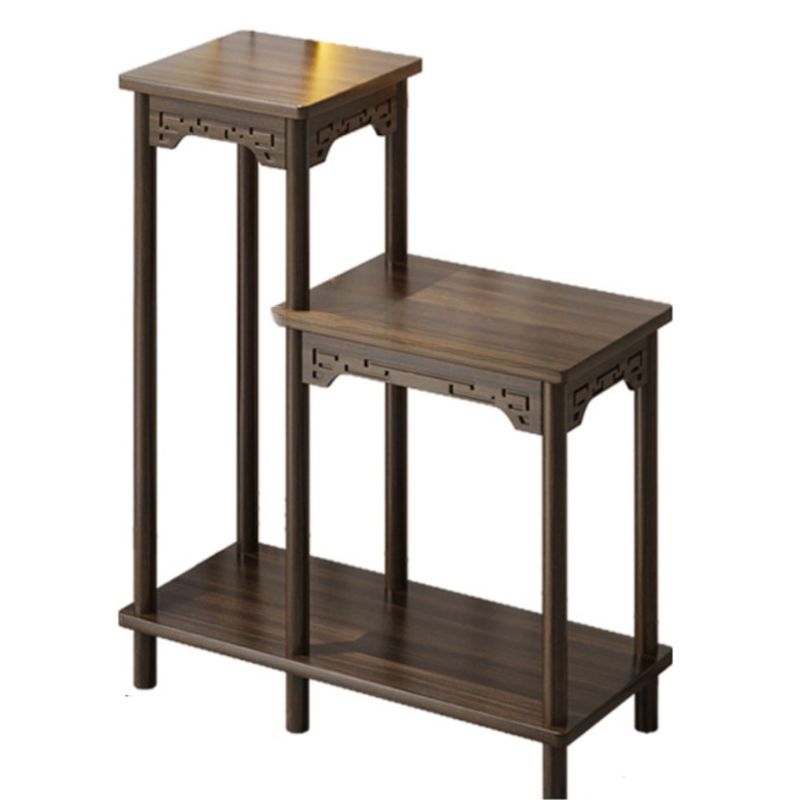 3 Tiers Rectangle Plant Stand Side Table with Natural Wood Top, 1 Piece Set, 3 Shelves, and Legs