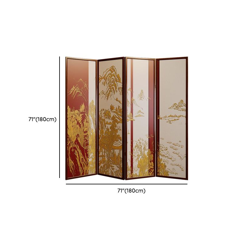 Tan Opaque Fold-up Screen Divider with 4 Panels, Double Sided Print, and Independent Design