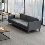 Glam Black Cushions Square Arm Genuine Leather Stationary Sofa