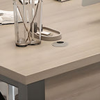 Wood Color/Dove Grey/Black Rectangular Steel Table with Scratch Resistant Toboggan Base and Cable Management, Front Splash Included