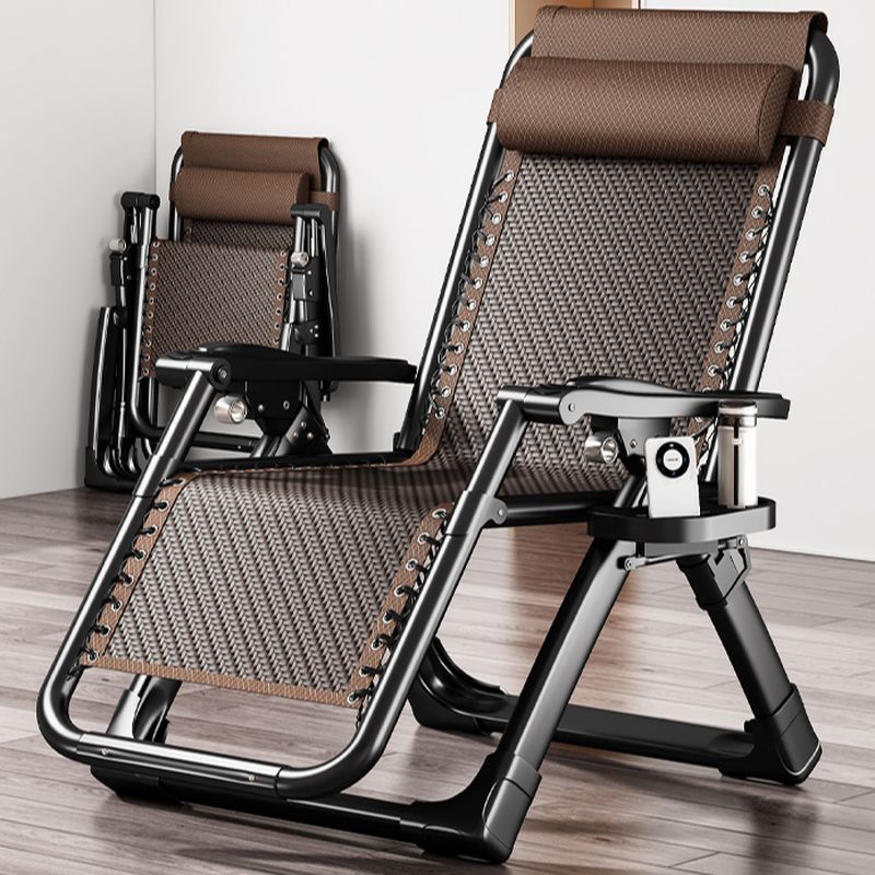 Trendy Brown/Grey/Black Solid Color Reclining Deck Chair with Metal Non Rocking Base and Locking Back Angle