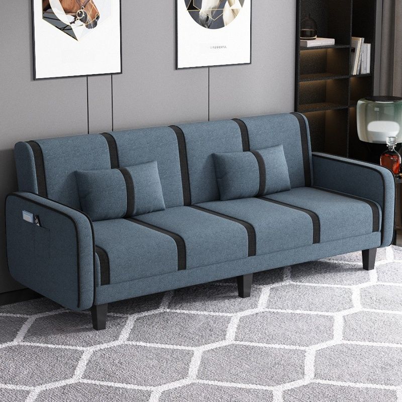 Striped Standard Sofa in Dark Gray/Cerulean/Off-White with Armrest