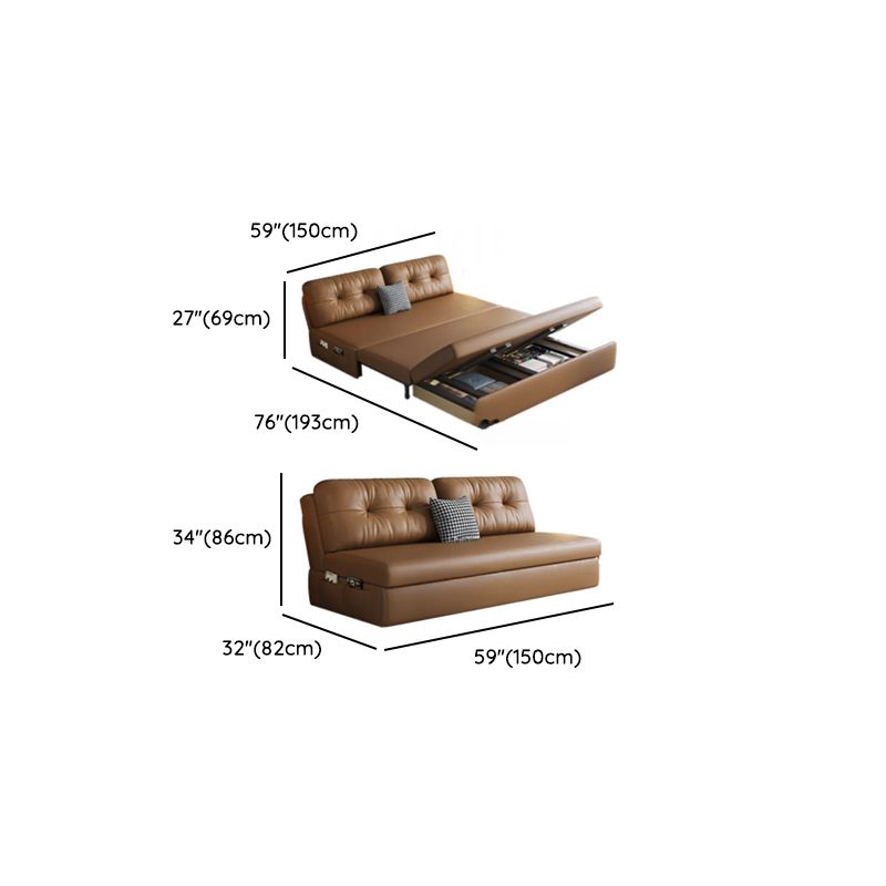 Cocoa Upholstered Futon Sofa Bed with Tufted Back & Repository