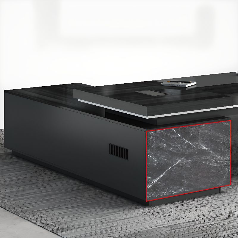 Office Desk with Cable Management, 4 Drawers, Dual-base, Exterior Shelf, CPU Storage, Ink Top, and Cooling Hole