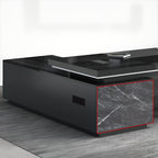 Office Desk with Cable Management, 4 Drawers, Dual-base, Exterior Shelf, CPU Storage, Ink Top, and Cooling Hole