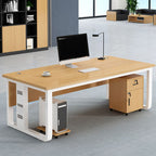 Metal Sledge Base Warp Resistant Wood Color Rectangular Office Computer Desk with Cable Management, Cable Management Included & Front Splash Included