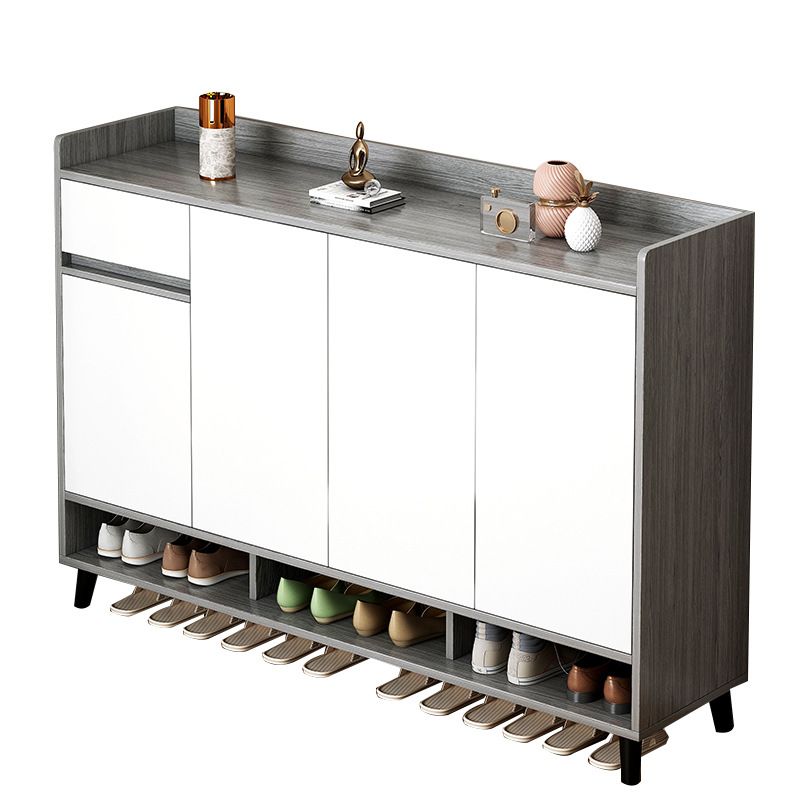 Reclaimed Wood 5 Tiers Shoe Tower with Shelf, Compartments, Cabinet Door, Dustproof, and Closed Back