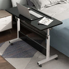 Trendy Engineered Wood Laptop Cart with Flexible Height, Casters, and Shelves