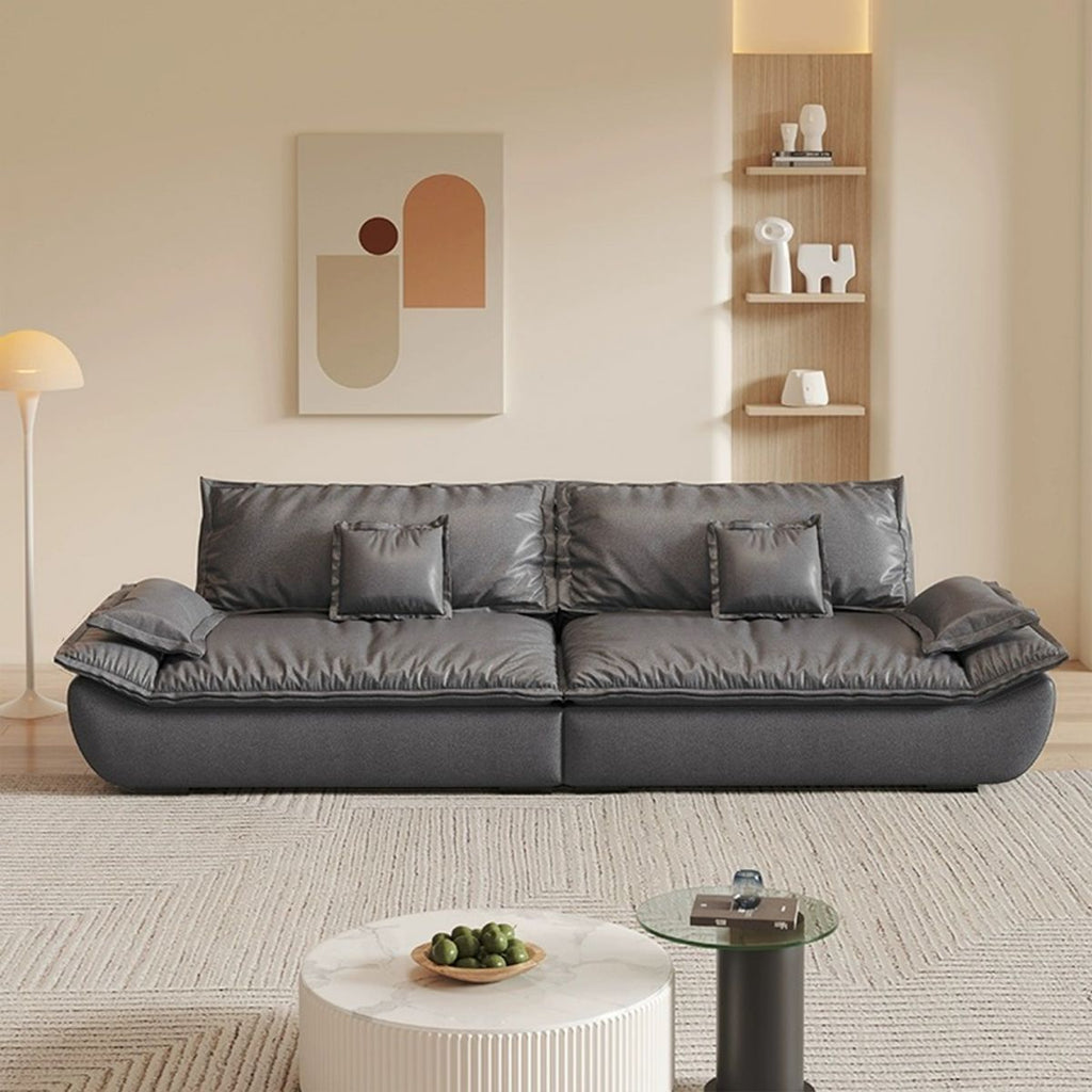 Modish Solid Color Stain Resistant Standard Sofa/Single Sofa in Grey with Pillow Top Arm and 4 Pillows for 4-seater/3-seater/2