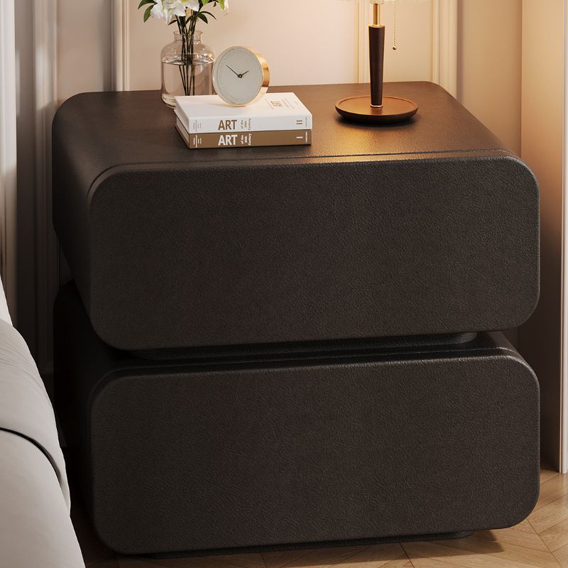 Modish Drawer Storage Bedside Table with 2 Drawers and Pleather Countertop