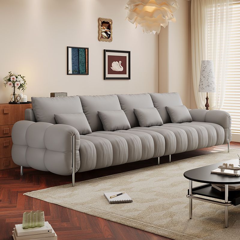 Drawing Room Standard Sofa in Light Gray/White/Light Brown with Armrest and 4 Pillows