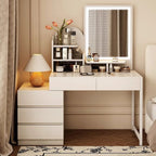 Trendy Chalk Wood Standard Makeup Vanity with 5 Drawers, Light Up Mirror, and Lighting System