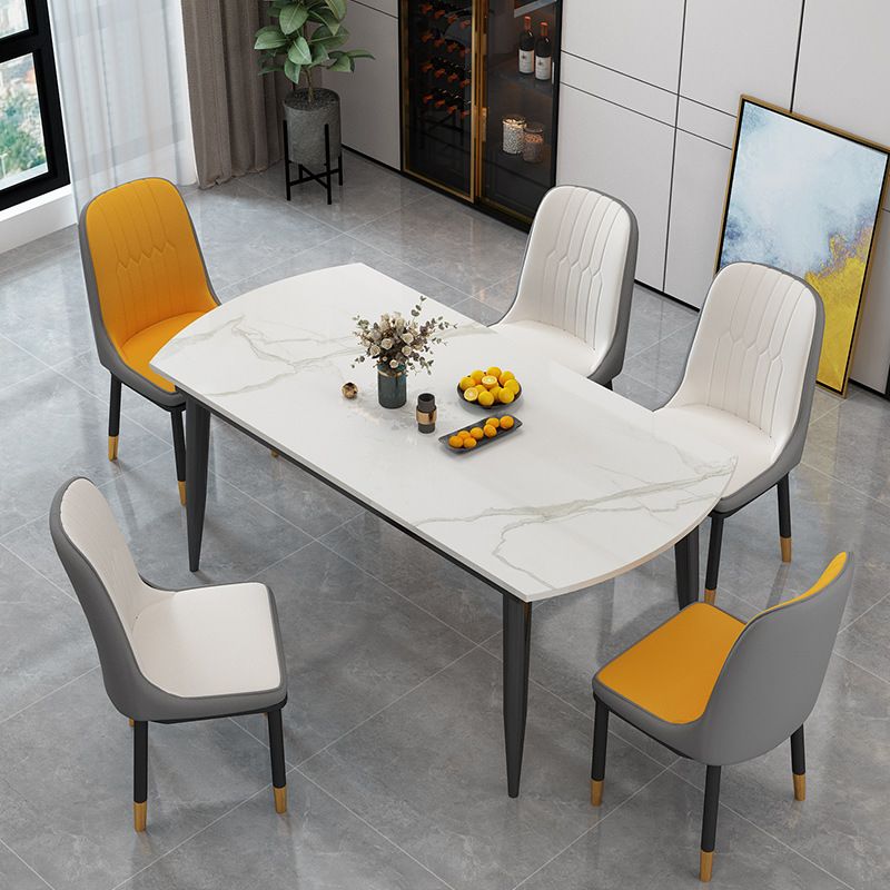 Simplistic Circular-shaped Dining Table with Slate Top and Fold-away Leaf, Scratch-proof Design