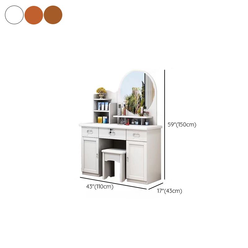 Simple Standard Auburn/Chalk Timber Vanity Set with Drawers, Standing Mirror and Seat