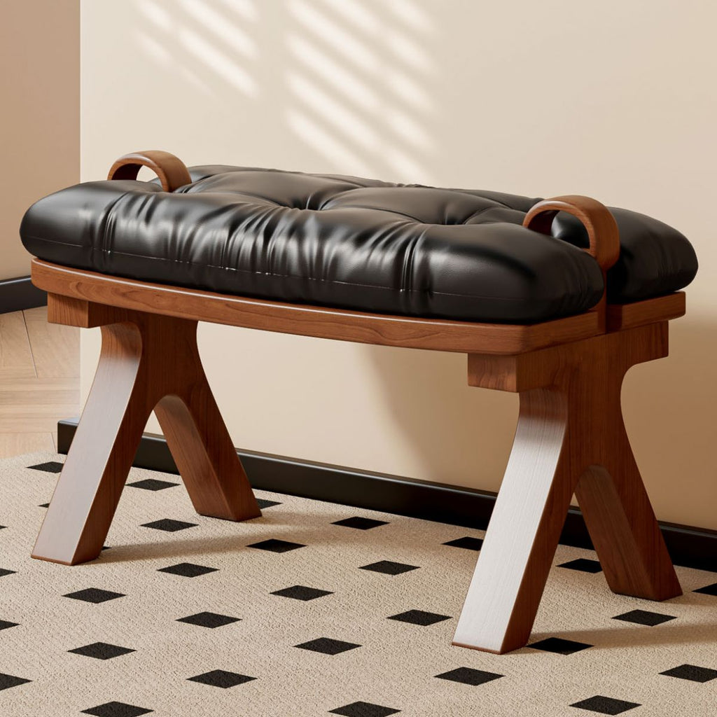 Art Deco Rectangle Solid Color Standard Ottoman with Pleather Stitch-tufted Upholstery