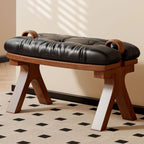 Art Deco Rectangle Solid Color Standard Ottoman with Pleather Stitch-tufted Upholstery