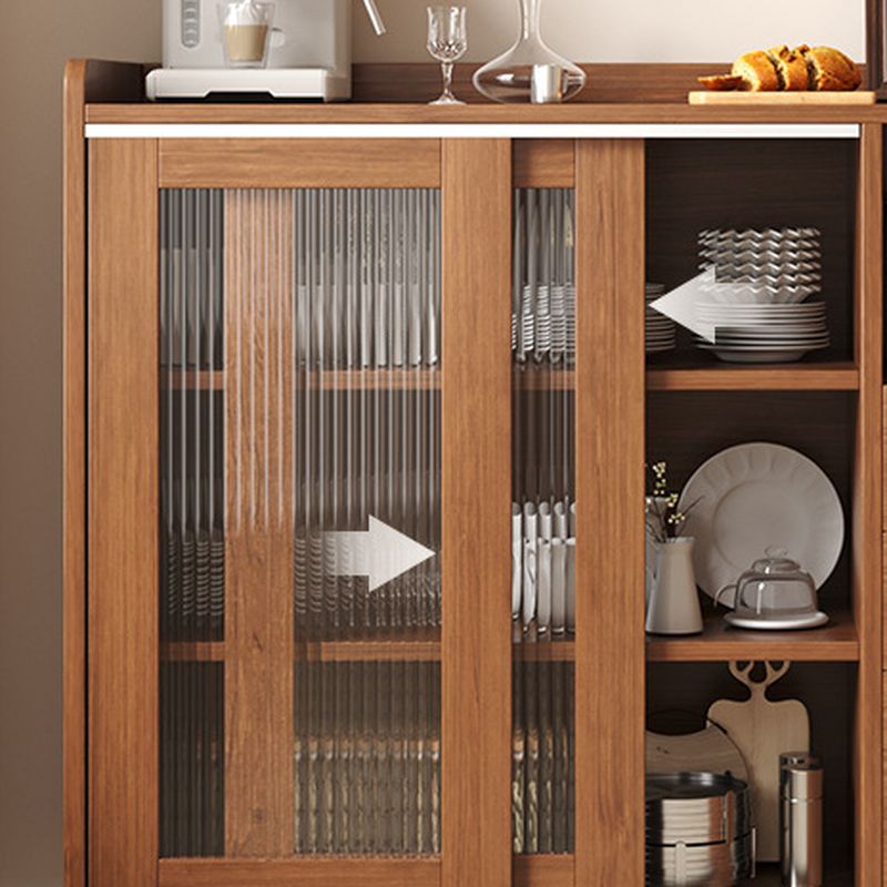 Art Deco Sideboard with 3 Drawers, Narrow Design, 1 Shelf/2 Shelves Larder Storage, Lumber Countertop, and Sliding Doors
