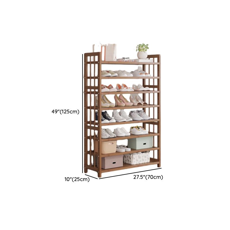Art Deco Bambusa Rectangle Shoe Rack with Brown Finish and Adjustable Shelves for 21-40 Pairs in Drawing Room