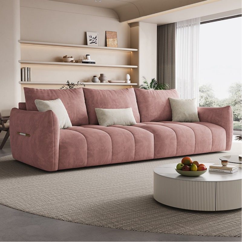 Modish Solid Color Scratch-durable Standard Sofa in Midnight Black/Mocha/Off-White, Seats 3 with 3 Pillows