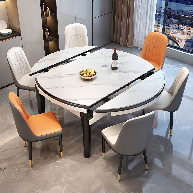 Simplistic Circular-shaped Dining Table with Slate Top and Fold-away Leaf