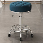 Height-Adjustable Swivel Backless Stool with Rollers, Upholstered Seat, Alloy Frame, and Moveable Design