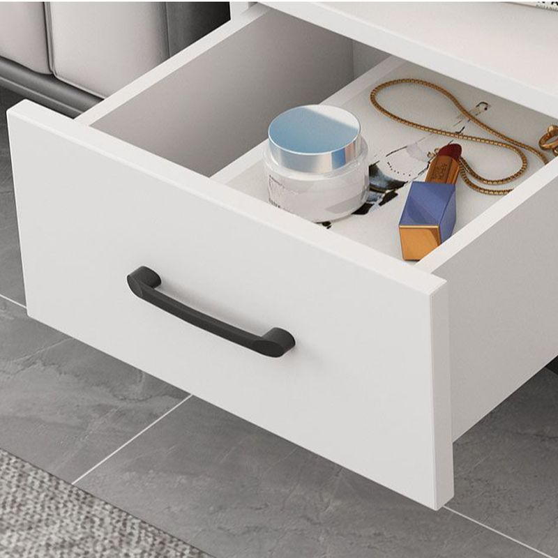 Contemporary Chairside Table with Stone Top and 4 Legs in Rectangle Shape, Featuring Shelf and Compartment