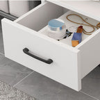 Contemporary Chairside Table with Stone Top and 4 Legs in Rectangle Shape, Featuring Shelf and Compartment