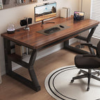 Metal Sledging Base Warp Resistant Auburn Rectangle Office Computer Desk, Shelves Included & Rounded Corners & Cable Management Included