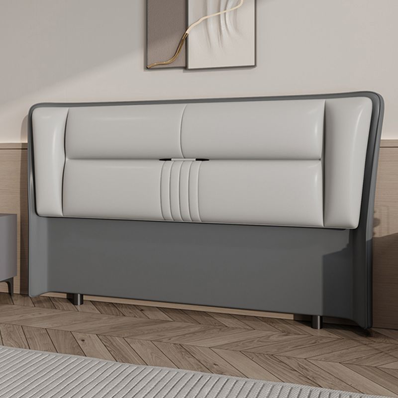 Trendy Wingback Headboard with No Distressing in Natural Wood, Rectangle Shape for Full/Queen Bed with Sponge Upholstery and Standard Height