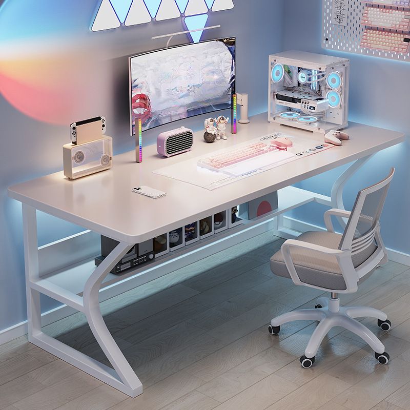 Minimalist Rust Resistant Gaming Computer Desk with Sled Base, Exterior Shelf, Wire Management, and Engineered Wood Top