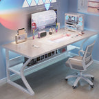 Minimalist Rust Resistant Gaming Computer Desk with Sled Base, Exterior Shelf, Wire Management, and Engineered Wood Top
