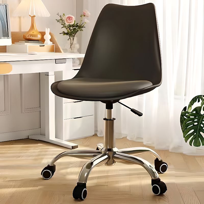 Casual Adaptable Height Mid-Back Rotatable Task Stool with Wheels & Moveable Steel Frame