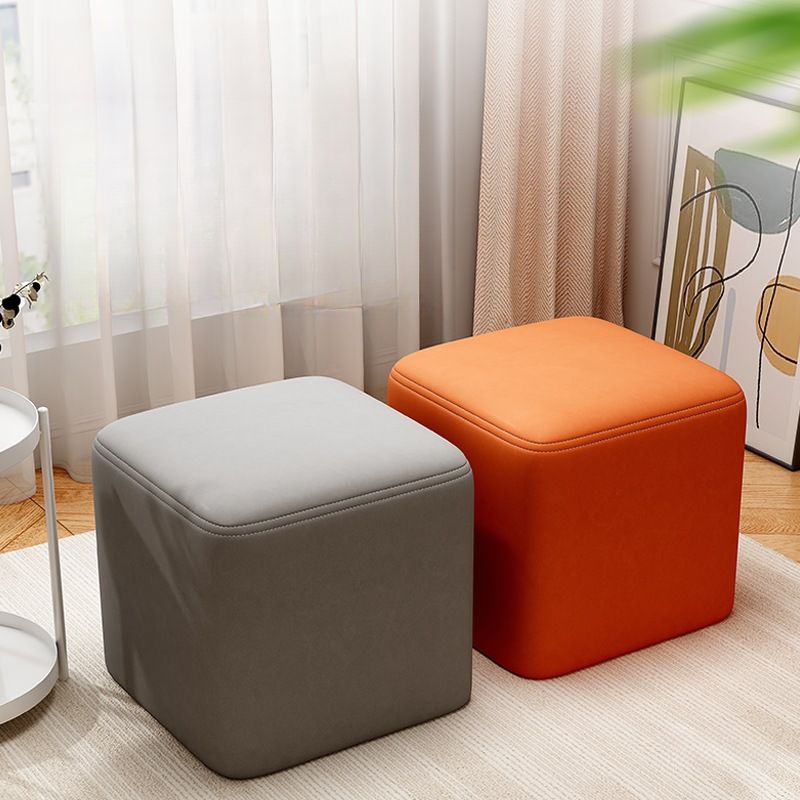 Trendy Square Solid Color Cube Ottoman with Leatherette Upholstery in Dove Grey/Green/Tan