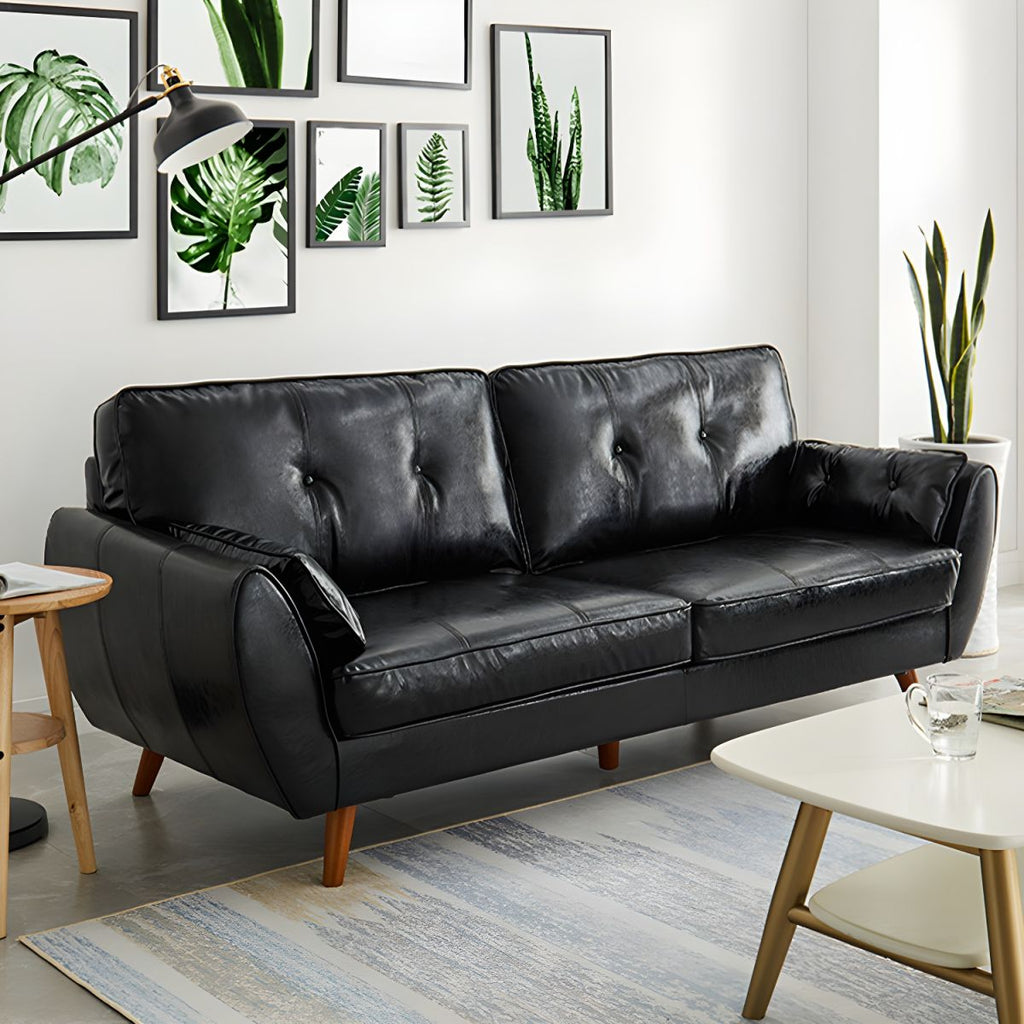 Modern Leather Sofa Flared Arm Button-tufted Loose Back Sofa for Living Room Bedroom