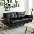 Modern Leather Sofa Flared Arm Button-tufted Loose Back Sofa for Living Room Bedroom