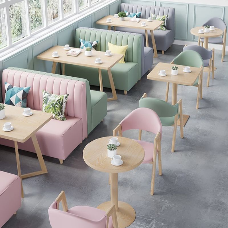 Modern Simple Style Single Sided Booth in Light Gray/Pink/Light Green with Armrest and PU Back