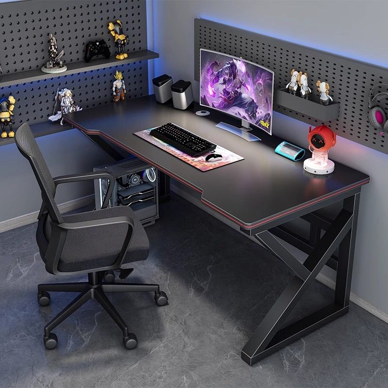 Midnight Black Minimalist Novelty Desk with Distortion-resistant Trestle Base, Independent Structure, Wire Management, and Manufactured Wood Top
